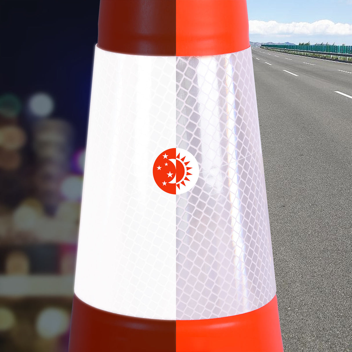 28" Black Base Slim Body Traffic Cone with 6+4" ASTM Type IV Reflective Collar