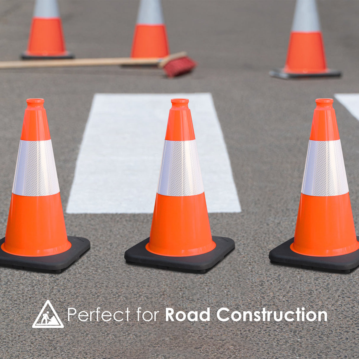 18" Black Base Traffic Cone with 6" ASTM Type IV Reflective Collar, Fluorescent Orange Body with Recessed Handle Top