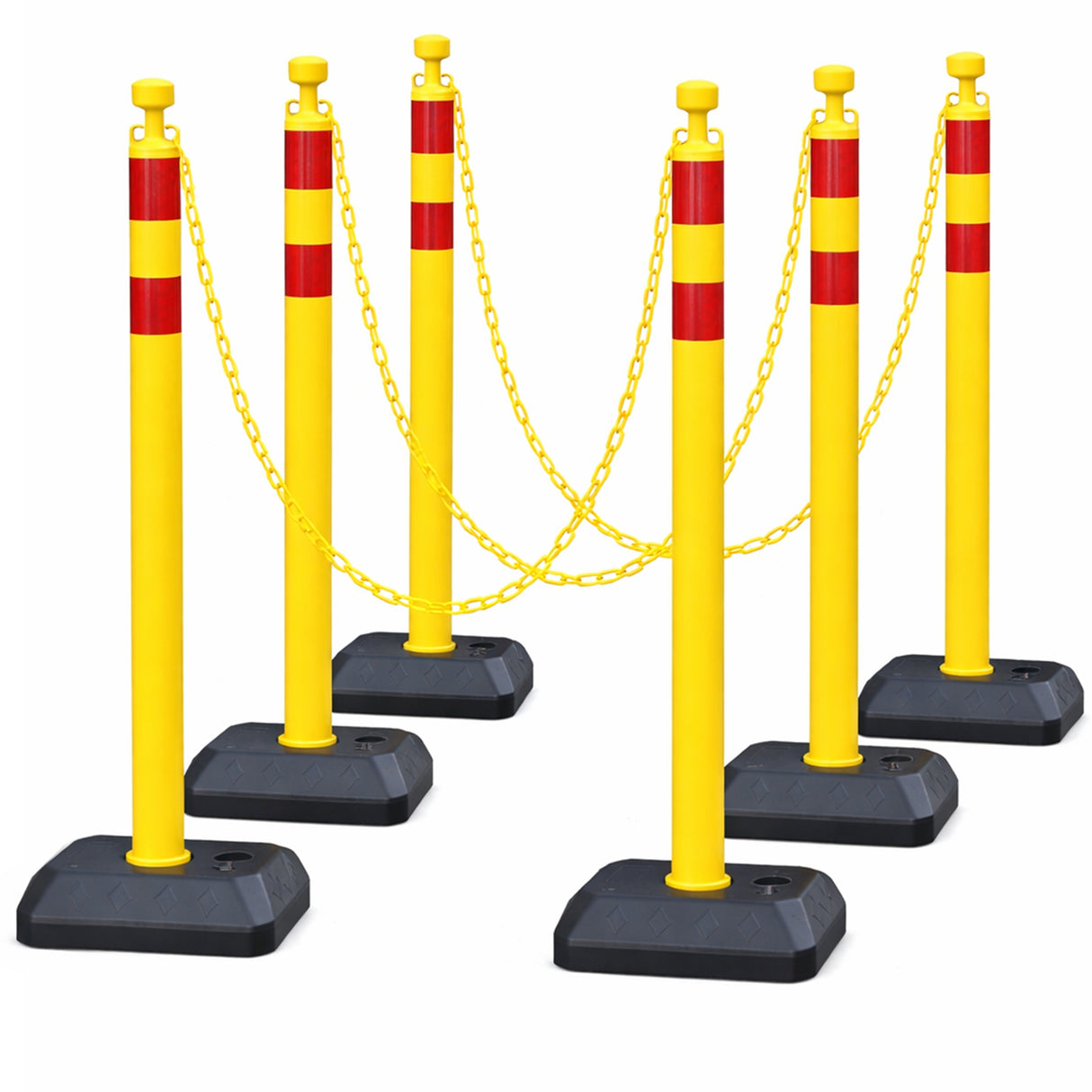 6-Pack Chain Stachion Post with Heavy Rubber or Water Filled Base - full setup