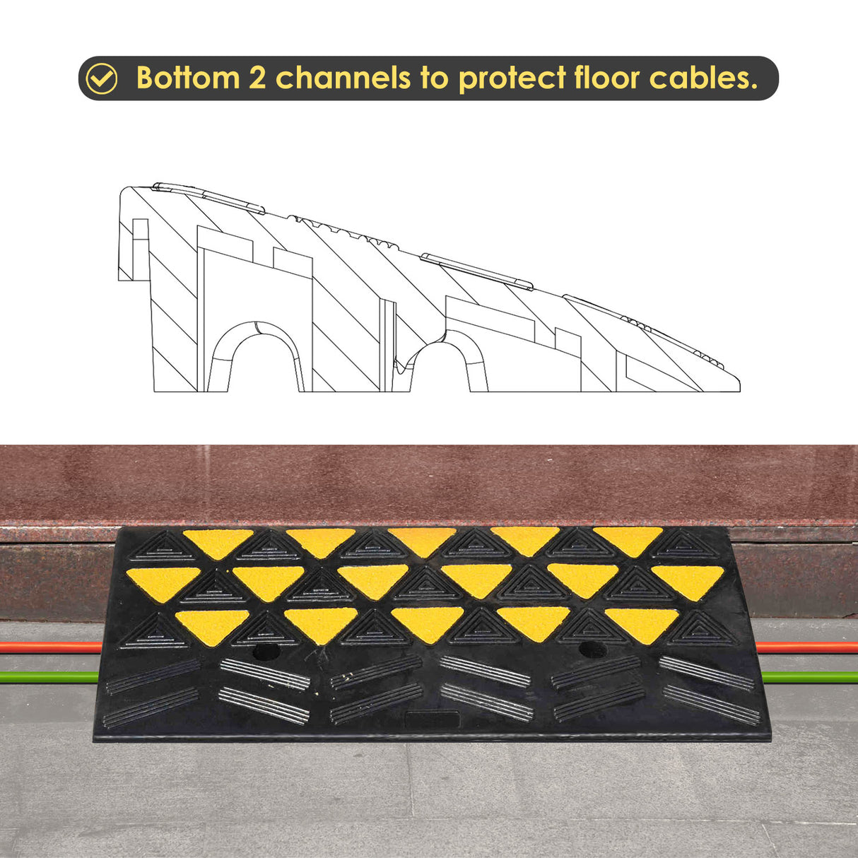 4Inch Heavy Duty Rubber Curb Ramp with Yellow Reflector