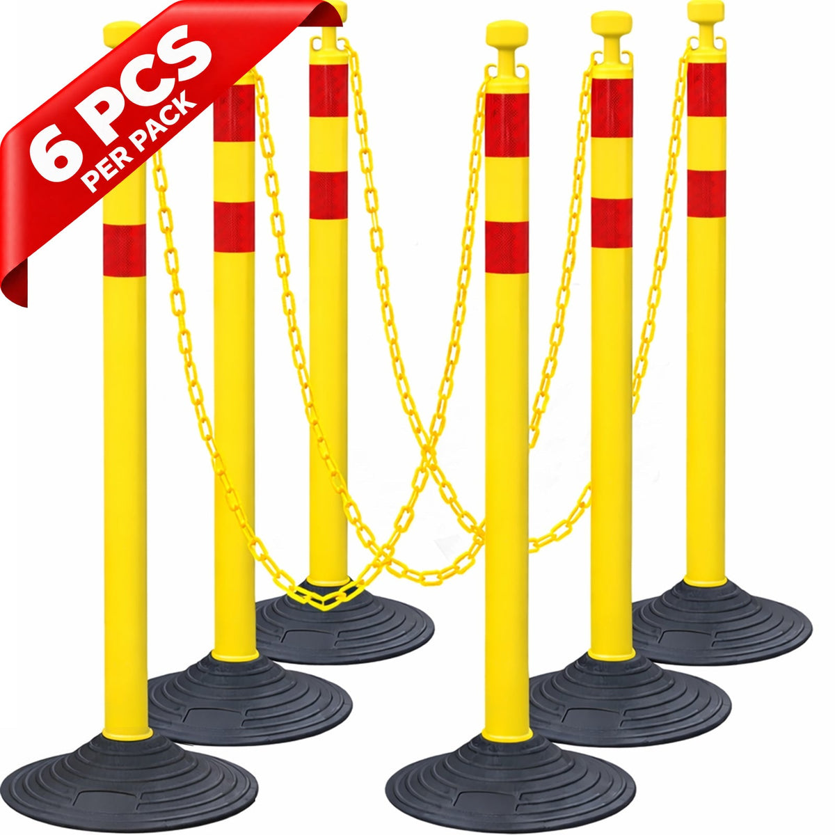 6-Pack Chain Stachion Post with Heavy Rubber or Water Filled Base - top-down view