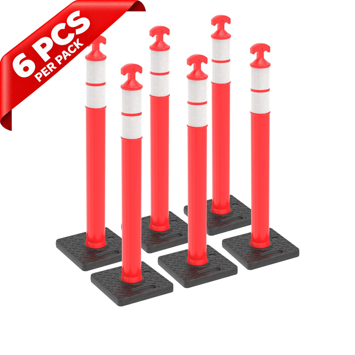 6PCS T-Top Delineator Post with Rubber /Water Filled Base - top-down view