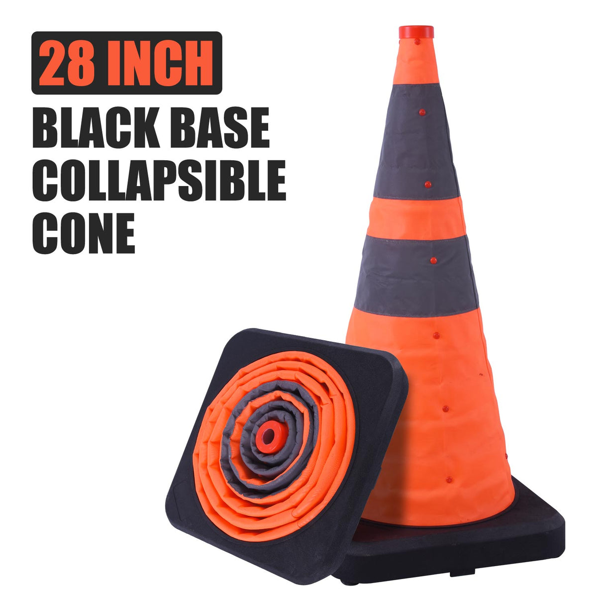 【4PCS】28“ inch Black Base Collapsible Cone with CNSS High Reflectivity Oxford Cloth