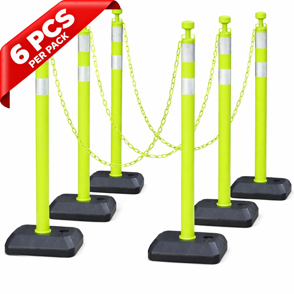 6-Pack Chain Stachion Post with Heavy Rubber or Water Filled Base - with accessories