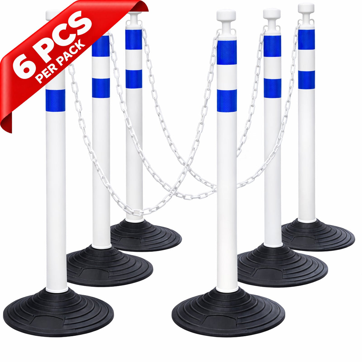 6-Pack Chain Stachion Post with Heavy Rubber or Water Filled Base - close-up detail