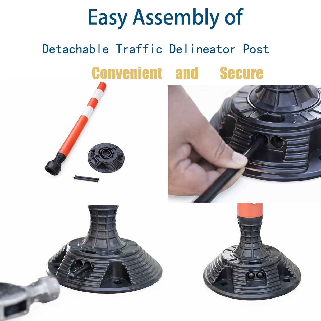 Flexible Surface Mount Delineator Post - Durable Traffic Safety Post for Parking Lots, Construction Zones, and Roadway Marking - Easy to Install, High Visibility, Impact-Resistant