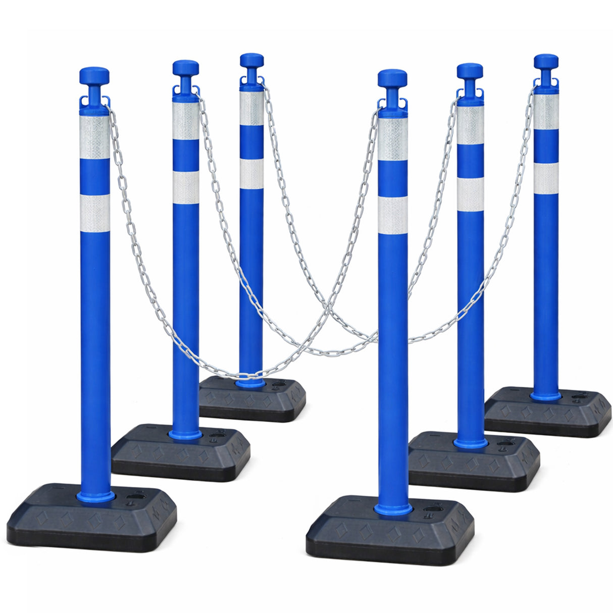 6-Pack Chain Stachion Post with Heavy Rubber or Water Filled Base - product dimensions