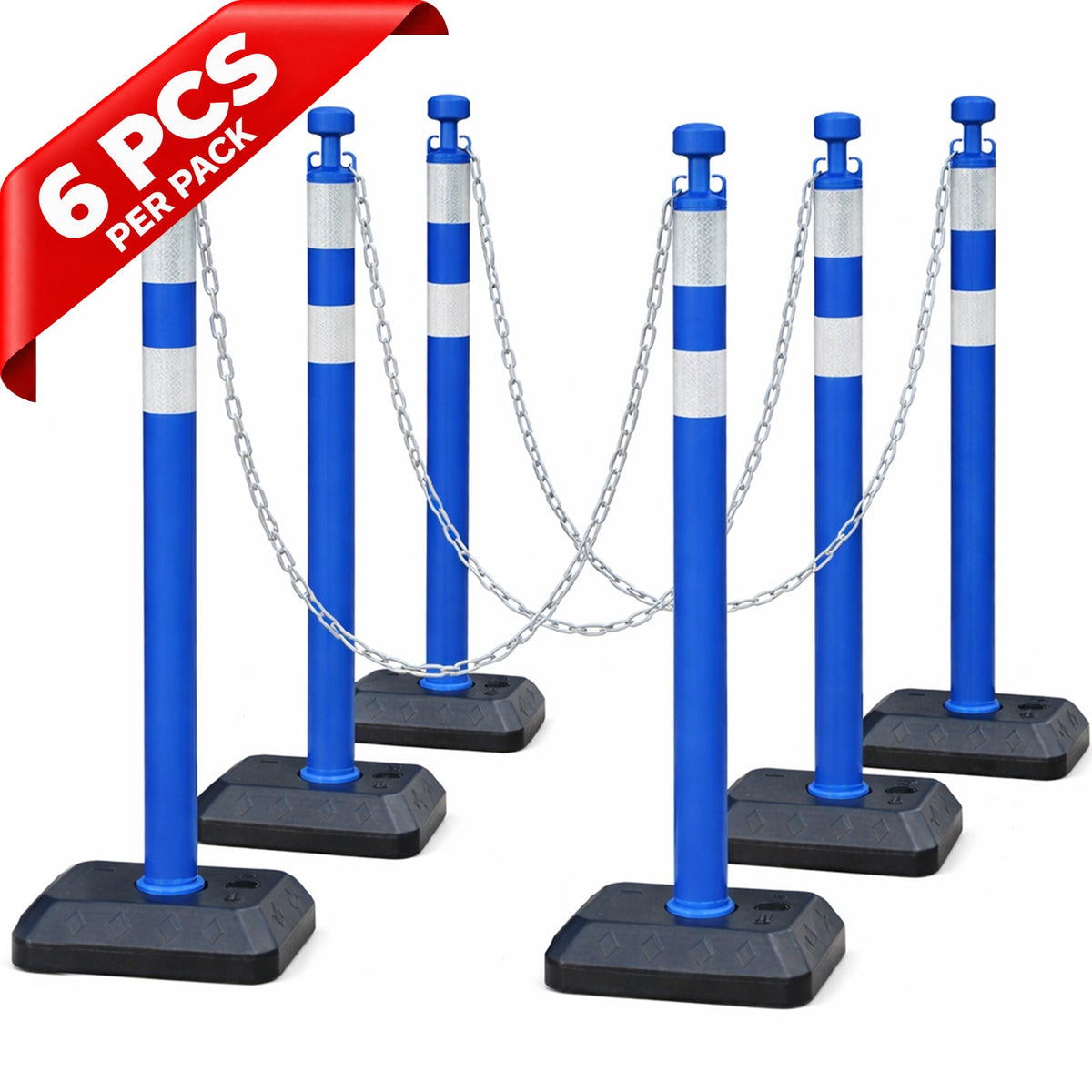 6-Pack Chain Stachion Post with Heavy Rubber or Water Filled Base - product dimensions