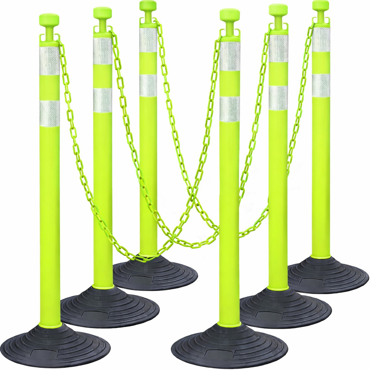 6-Pack Chain Stachion Post with Heavy Rubber or Water Filled Base - side angle