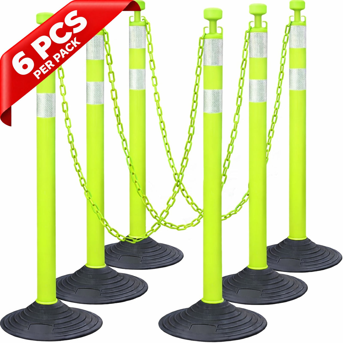 6-Pack Chain Stachion Post with Heavy Rubber or Water Filled Base - side angle