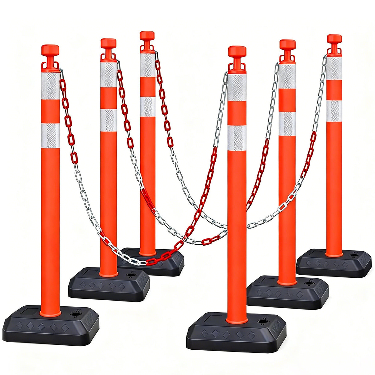 6-Pack Chain Stachion Post with Heavy Rubber or Water Filled Base - in use on site