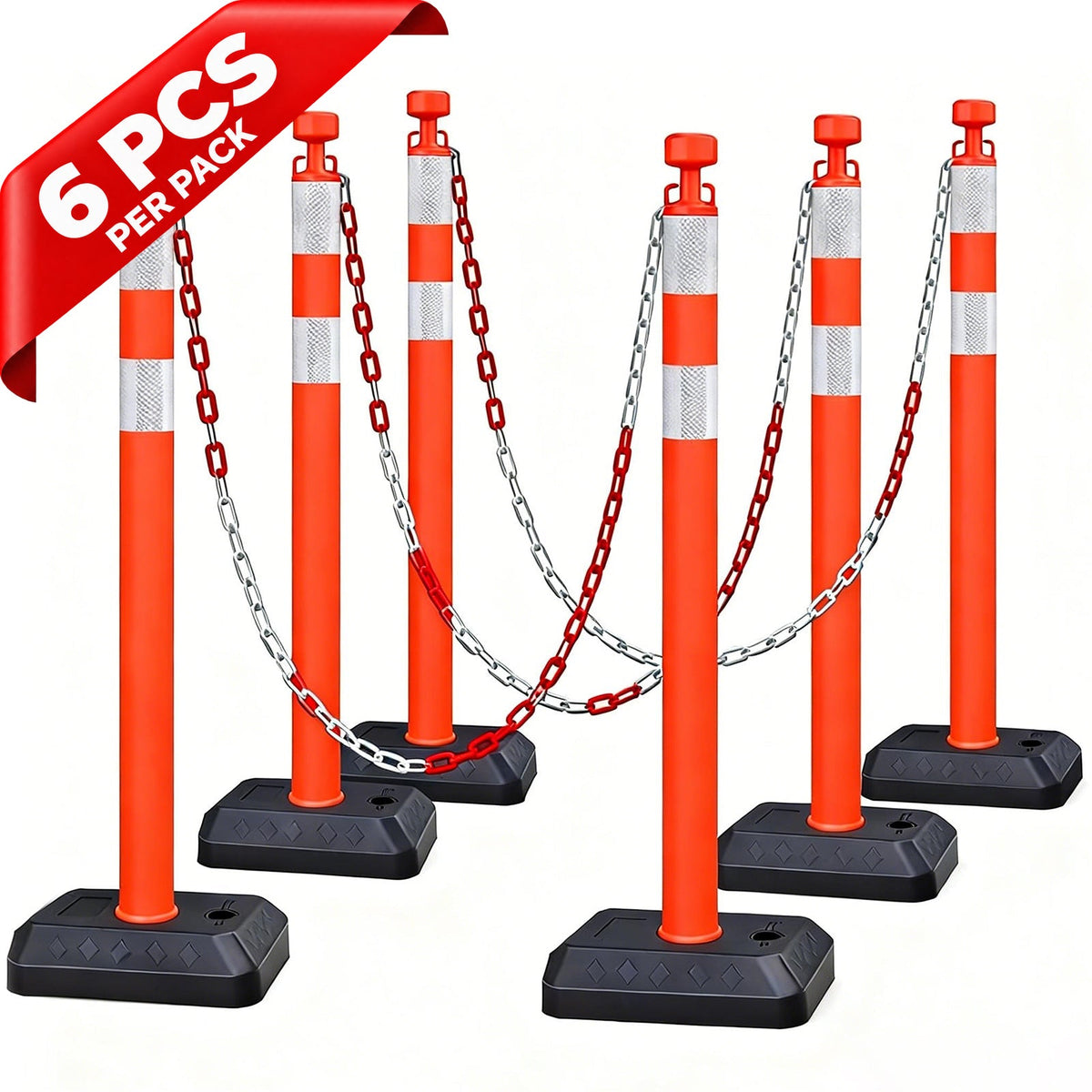 6-Pack Chain Stachion Post with Heavy Rubber or Water Filled Base - in use on site