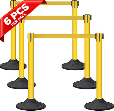 Plastic Retractable Stanchion with 10 ft Black Belt - side angle