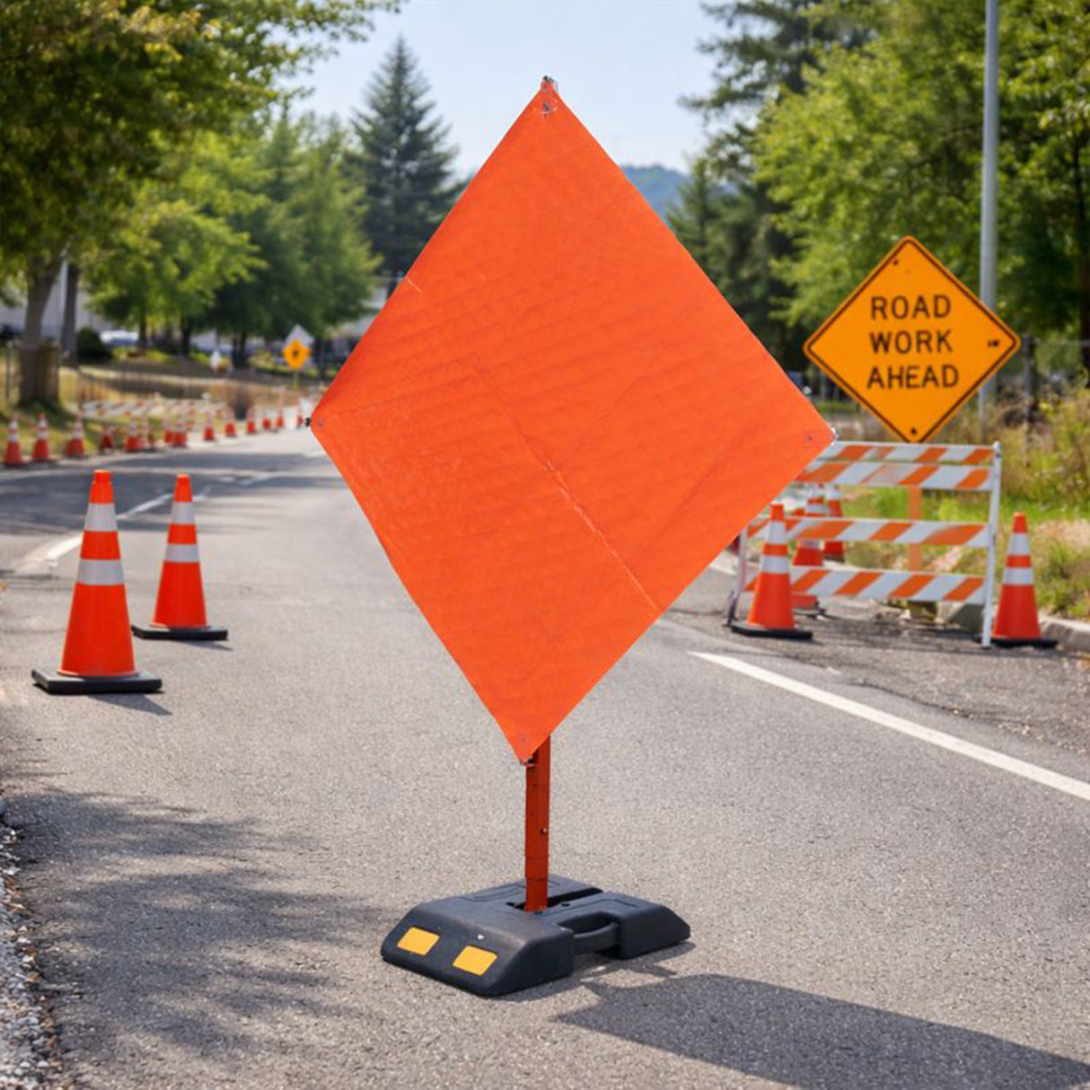 23Inch Portable Roll-Up Sign Stand with Weighted Rubber Base for Roadwork Events & Construction Safety