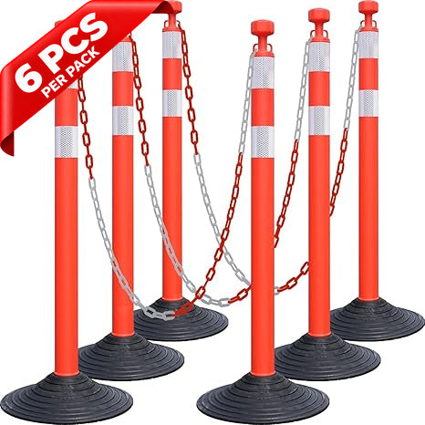 6-Pack Chain Stachion Post with Heavy Rubber or Water Filled Base - in use on site
