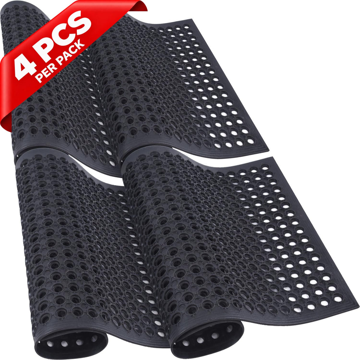 Rubber Anti-Slip Mat with Holes for Doorway Kitchen Bathroom Bar Outdoor - side angle