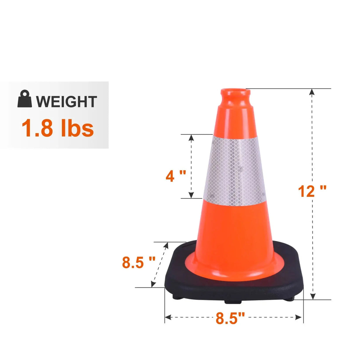 Flexible Black Base PVC Traffic Cone Product dimensions: Height-12Inch; Color-Orange;