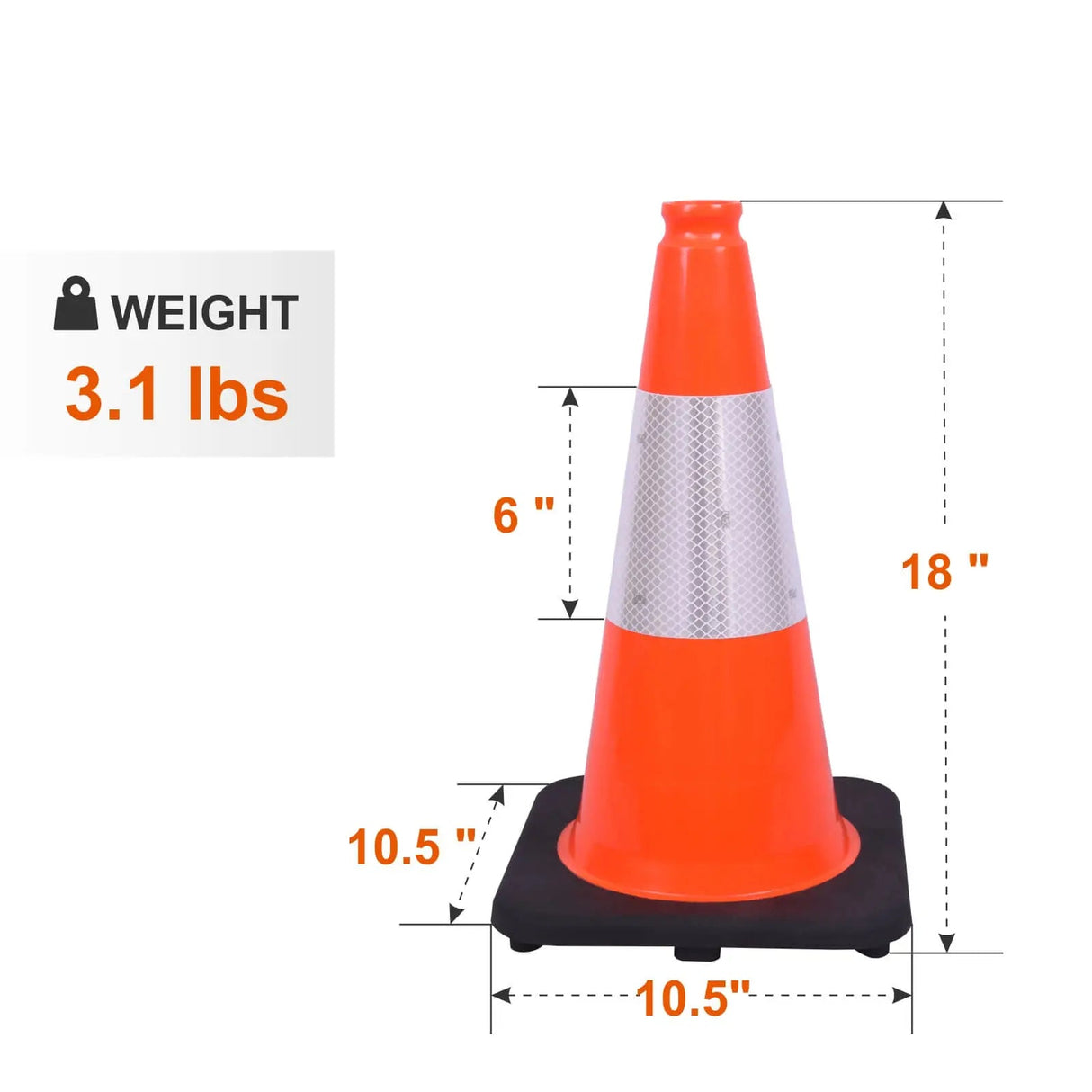 Flexible Black Base PVC Traffic Cone Product dimensions: Height-18Inch; Color-Orange;