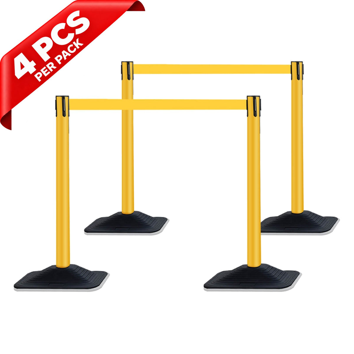 Plastic Retractable Stanchion with 10 ft Black Belt - in use on site
