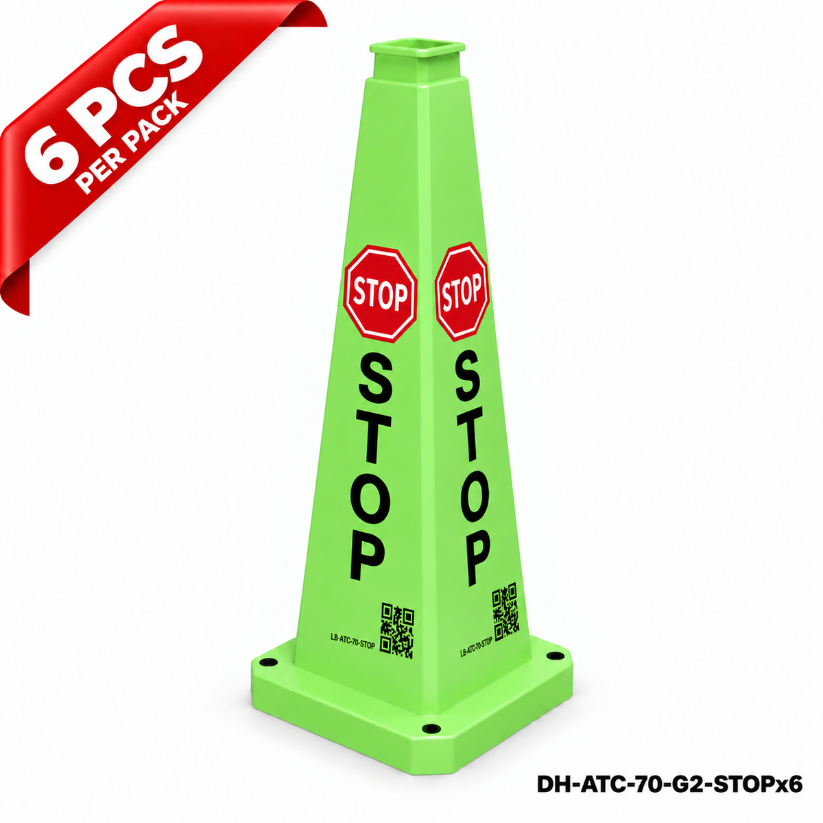 28Inch Green STOP Safety Caution Cone - 6PCS