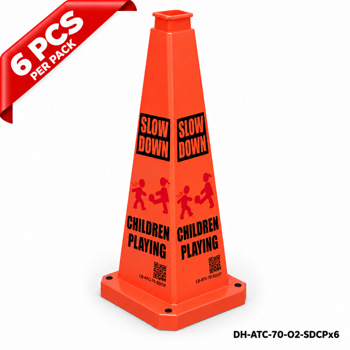 28Inch Orange SLOW DOWN CHILDREN PLAYING Safety Caution Cone - 6PCS