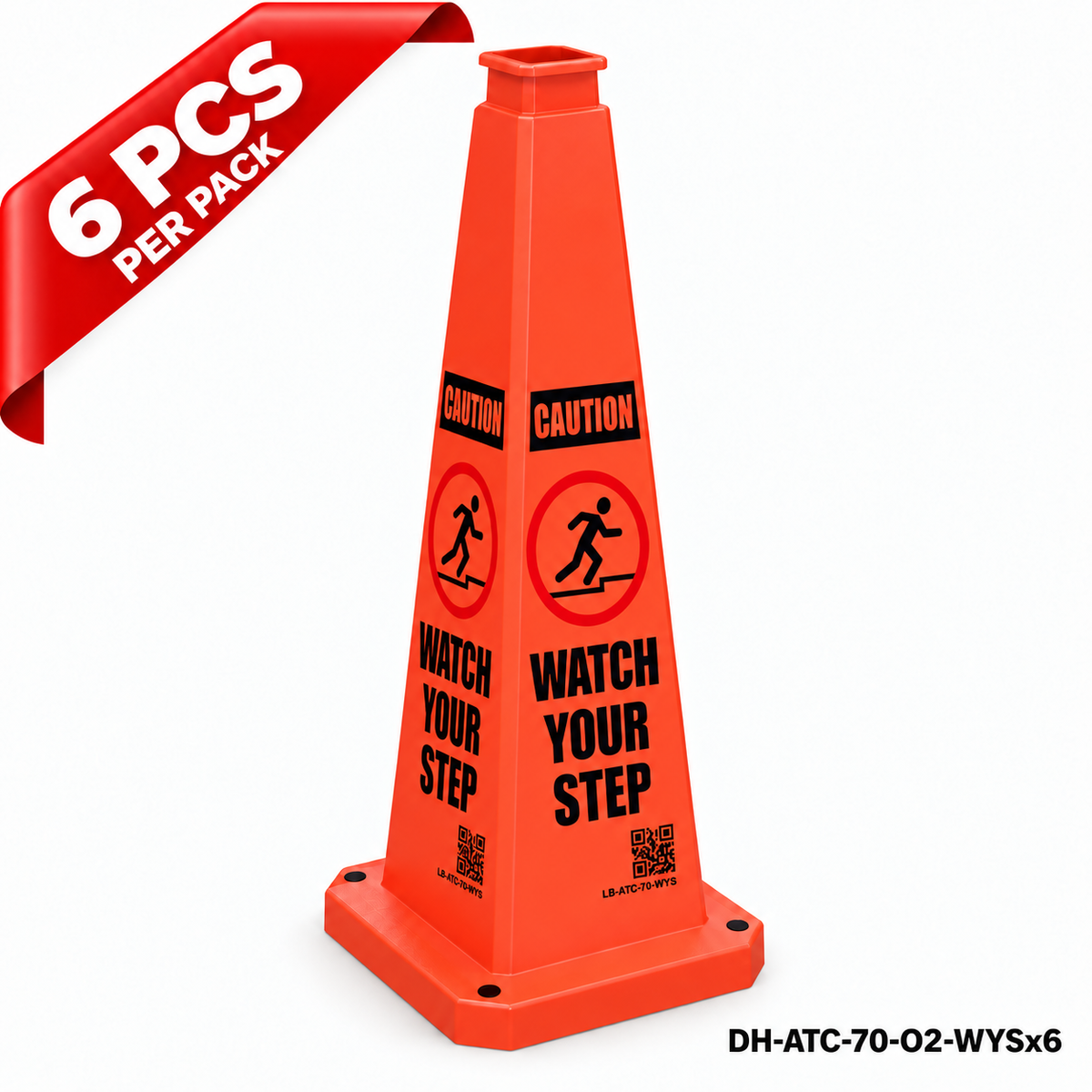 28Inch Orange WATCH YOUR STEP Safety Caution Cone - 6PCS