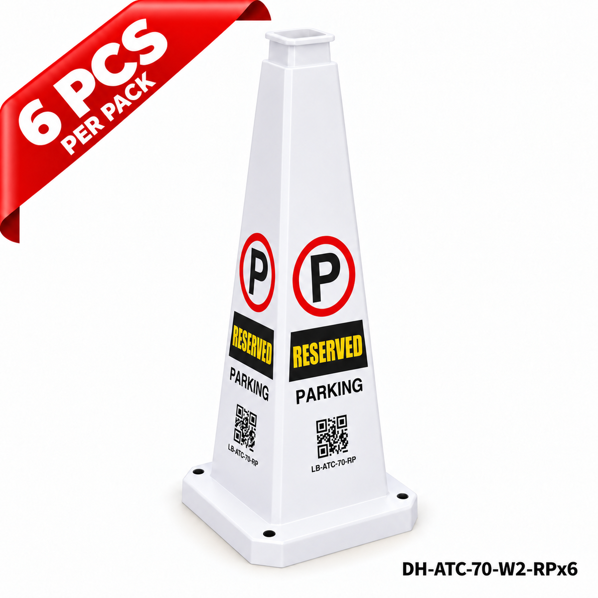28Inch White RESERVED PARKING Safety Caution Cone - 6PCS