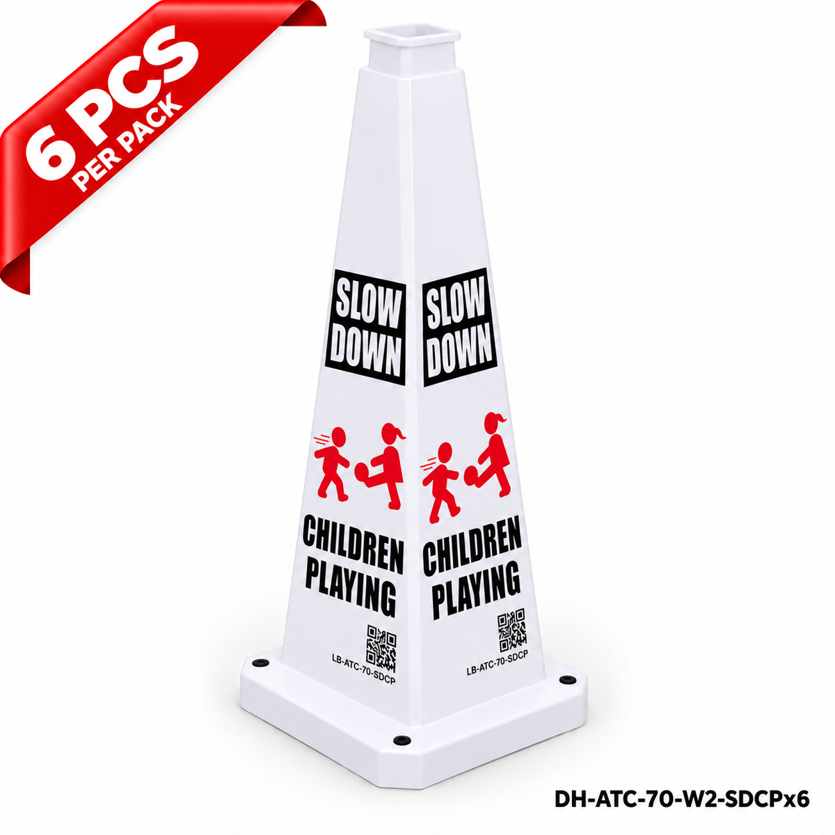 28Inch White SLOW DOWN CHILDREN PLAYING Safety Caution Cone - 6PCS