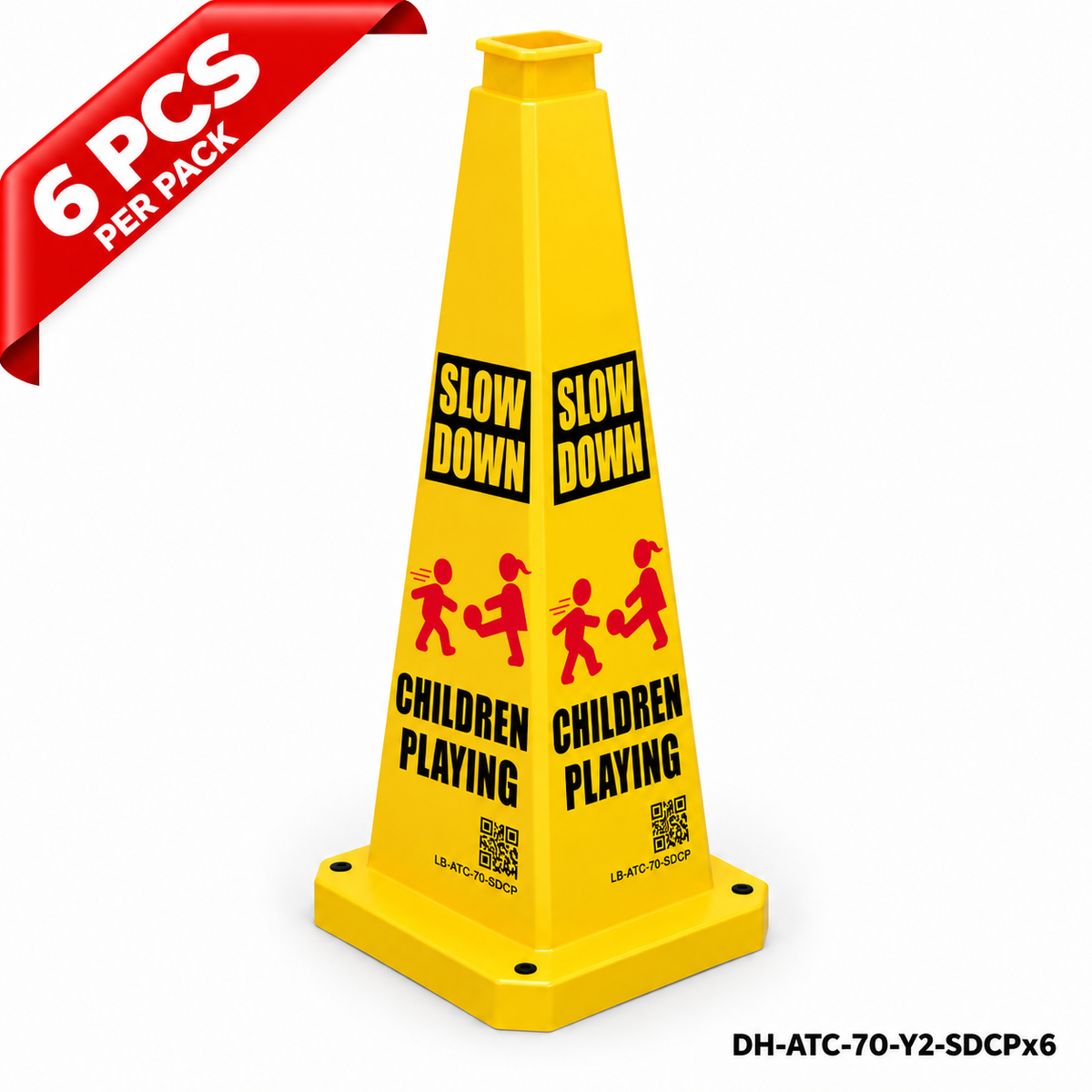 28Inch Yellow SLOW DOWN CHILDREN PLAYING Safety Caution Cone - 6PCS