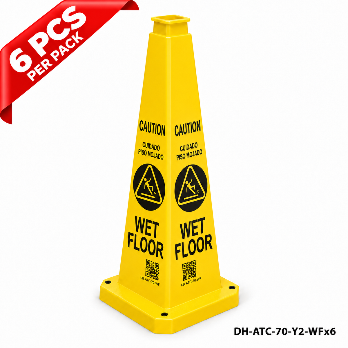 28Inch Yellow WET FLOOR Safety Caution Cone - 6PCS