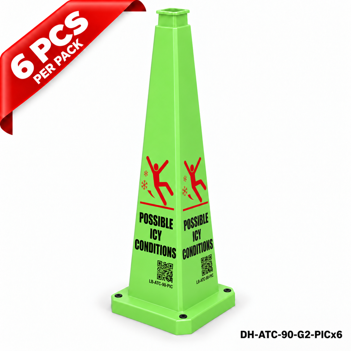 36Inch Green POSSIBLE ICY CONDITIONS Safety Caution Cone - 6PCS