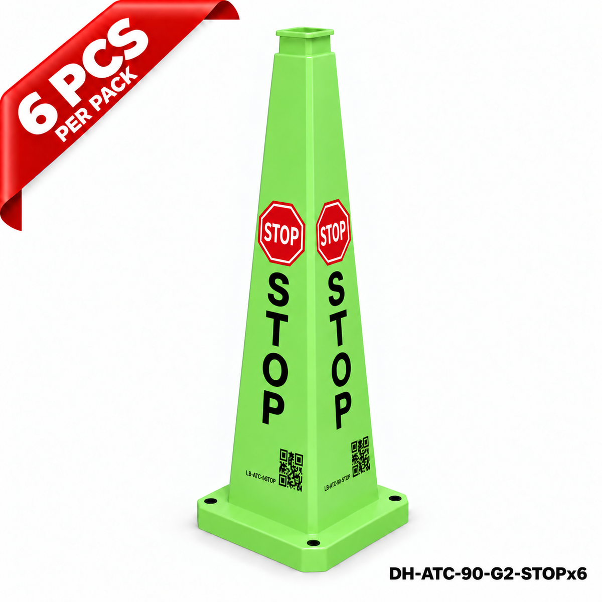 36Inch Green STOP Safety Caution Cone - 6PCS