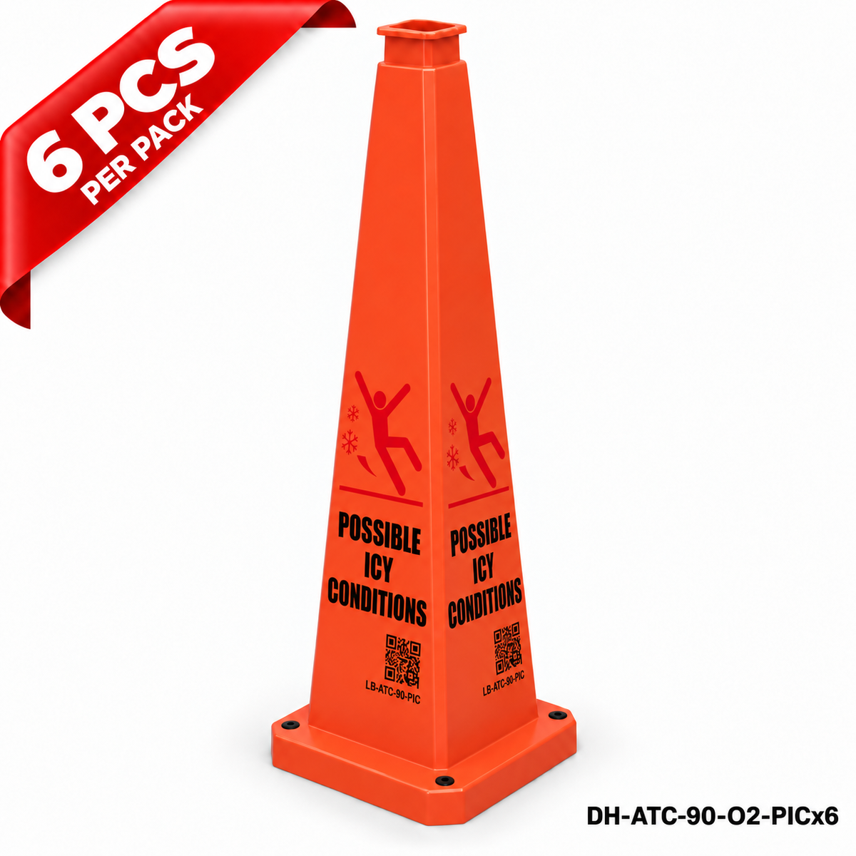 36Inch Orange POSSIBLE ICY CONDITIONS Safety Caution Cone - 6PCS