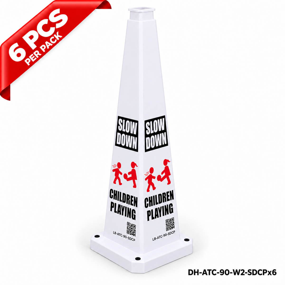 36Inch White SLOW DOWN CHILDREN PLAYING Safety Caution Cone - 6PCS