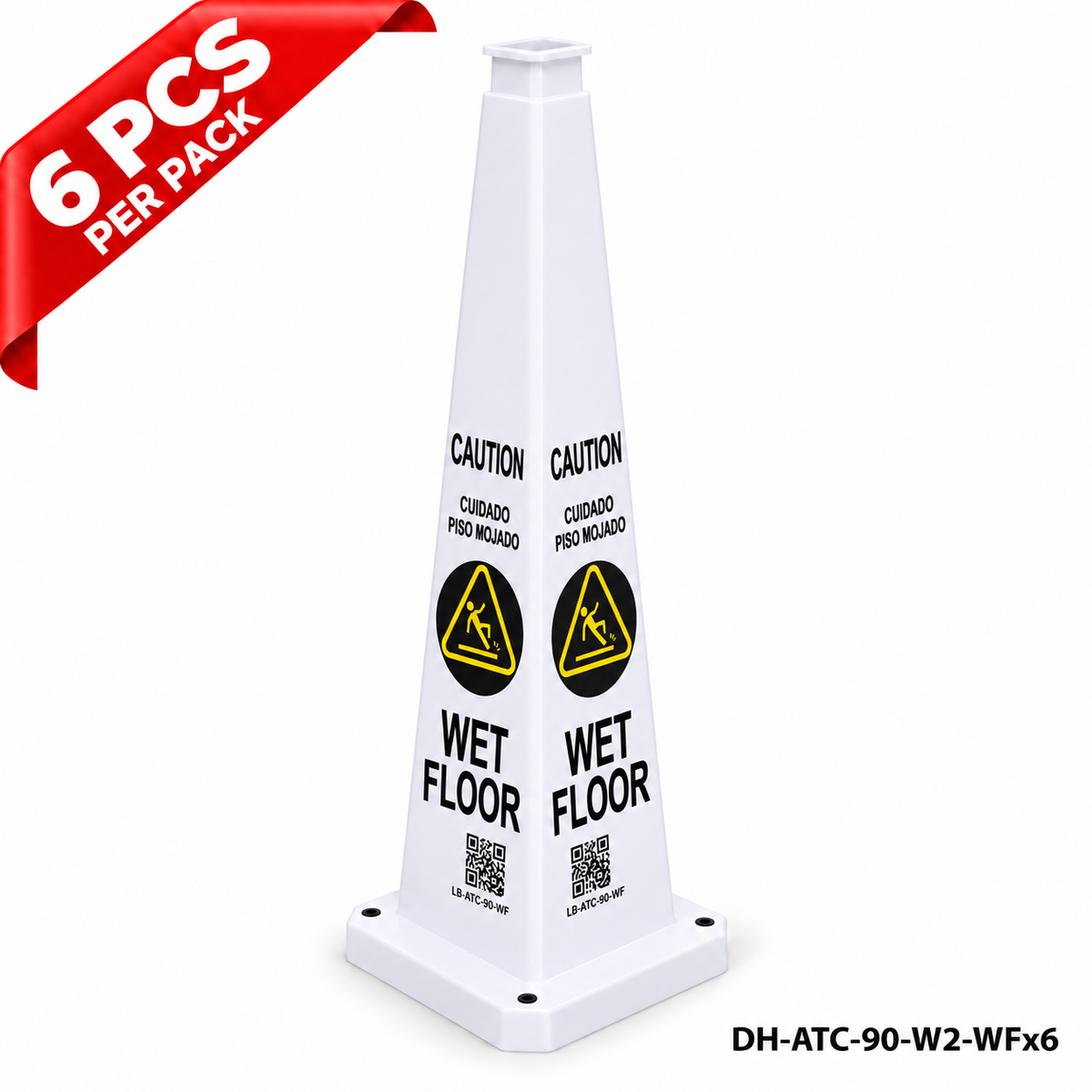 36Inch White WET FLOOR Safety Caution Cone - 6PCS