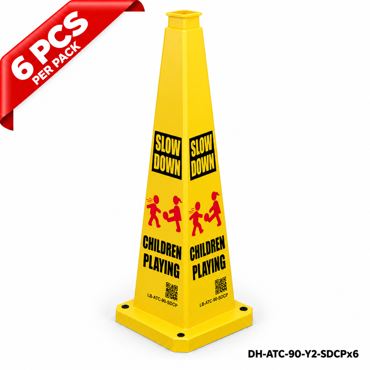 36Inch Yellow SLOW DOWN CHILDREN PLAYING Safety Caution Cone - 6PCS