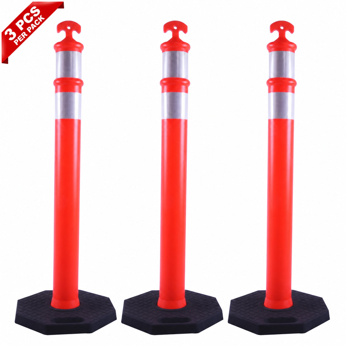 3PCS 45inch T-Top Delineator Post with Rubber Base - 3 PCS per pack