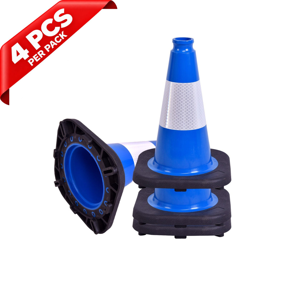 Heavy-Duty Black Base Traffic Cones with Reflective Stripe - comparison view