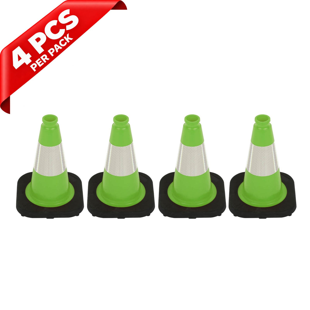 Heavy-Duty Black Base Traffic Cones with Reflective Stripe - full setup