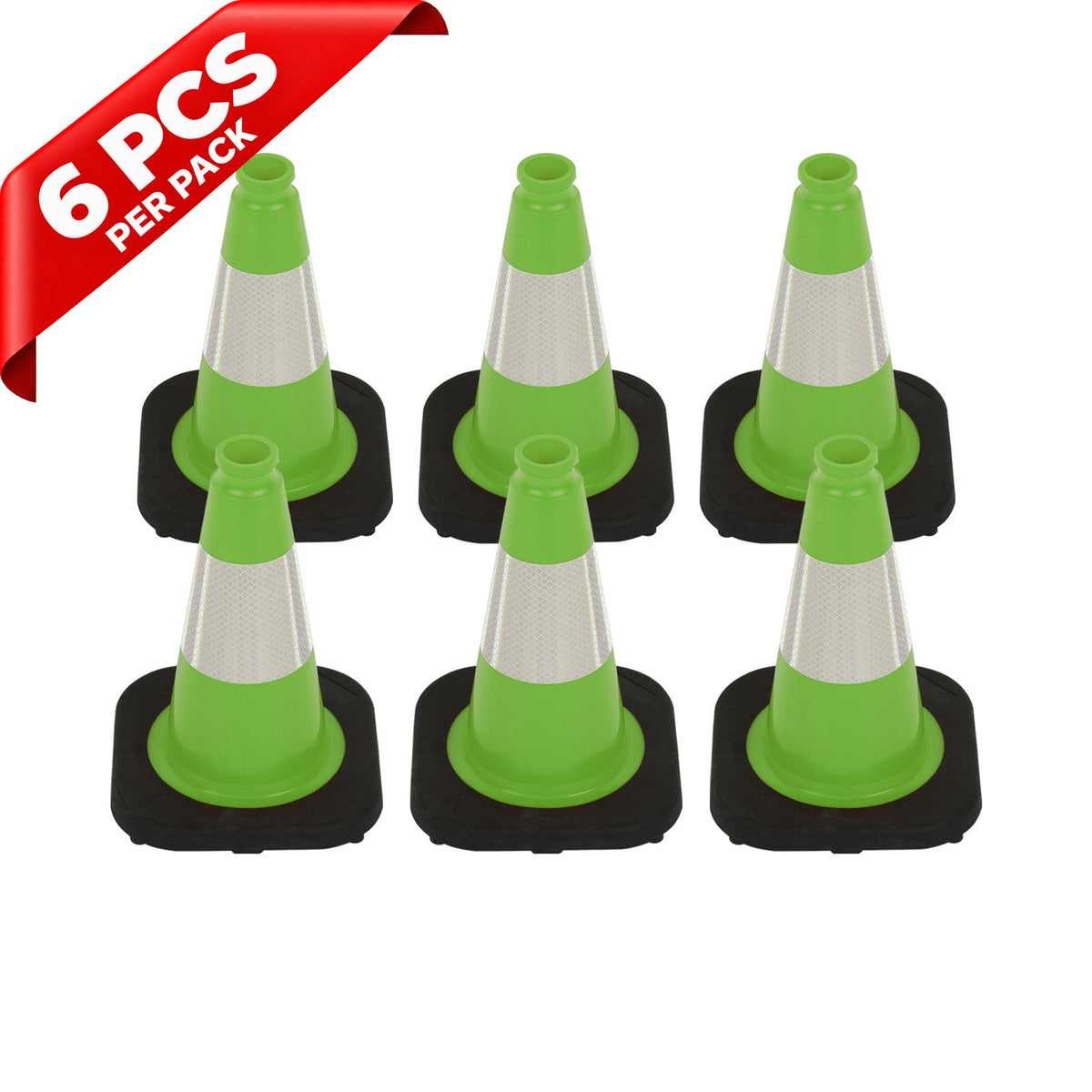 Heavy-Duty Black Base Traffic Cones with Reflective Stripe - packaging and contents
