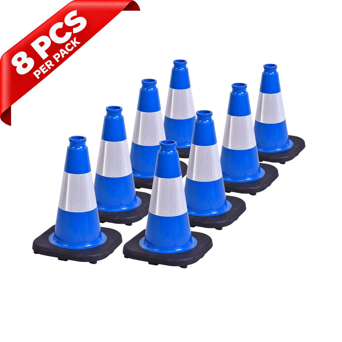 Heavy-Duty Black Base Traffic Cones with Reflective Stripe - front view