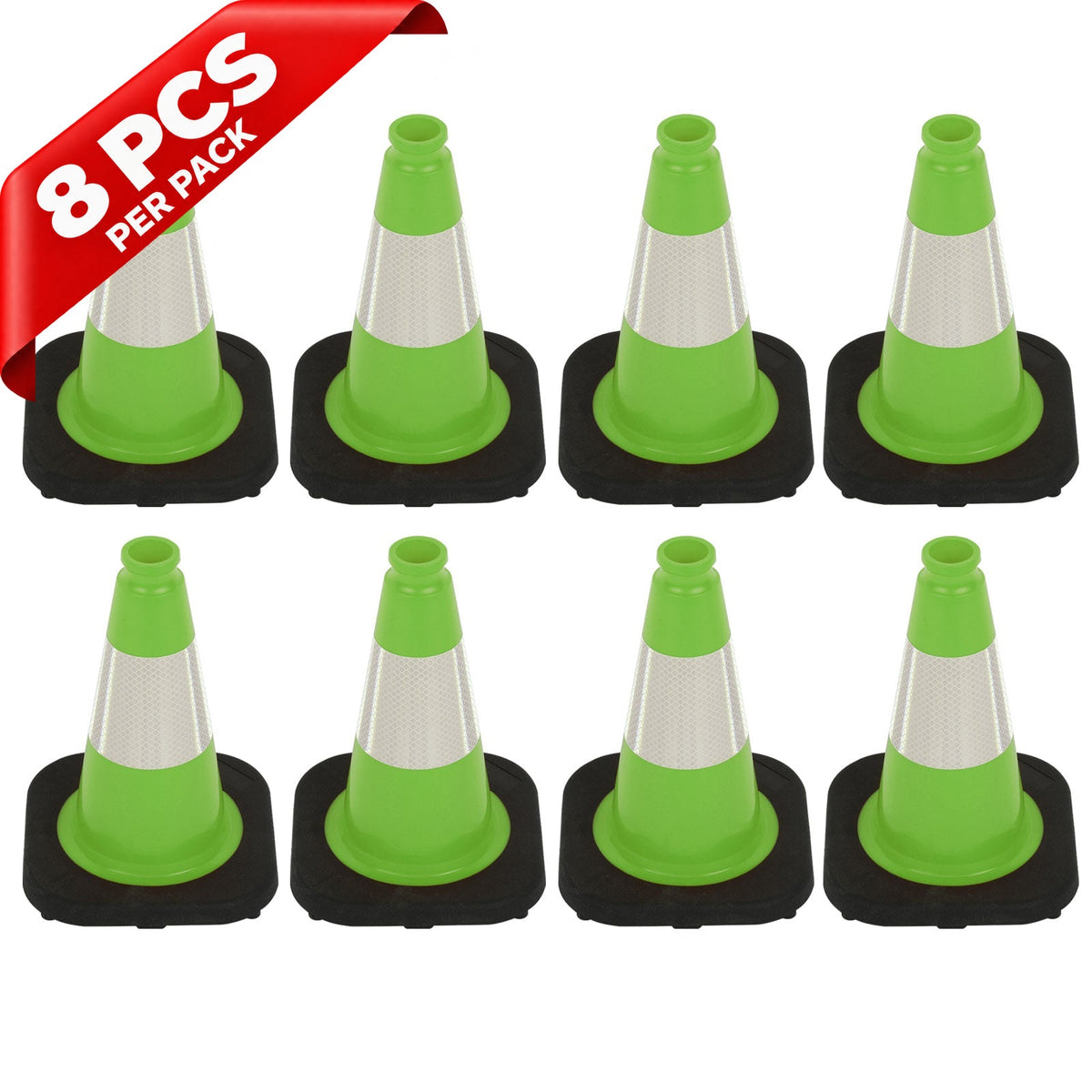 Heavy-Duty Black Base Traffic Cones with Reflective Stripe - mounted installation