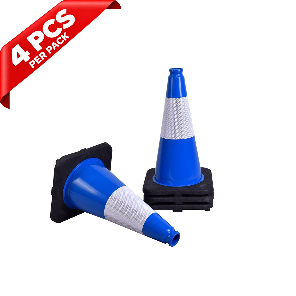 Heavy-Duty Black Base Traffic Cones with Reflective Stripe - comparison view