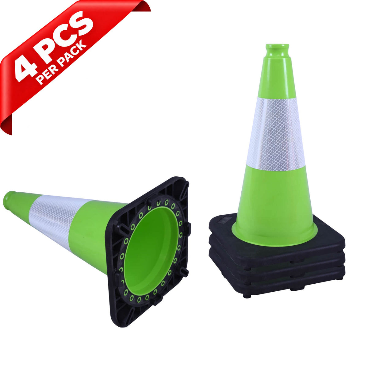 Heavy-Duty Black Base Traffic Cones with Reflective Stripe - full setup