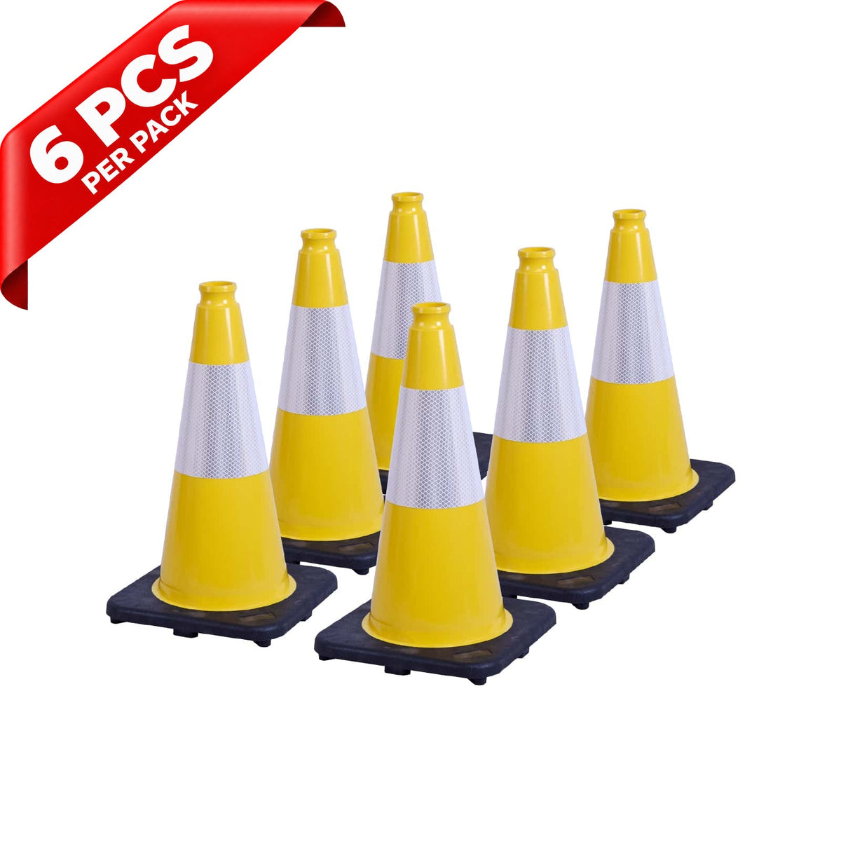 Heavy-Duty Black Base Traffic Cones with Reflective Stripe - top-down view