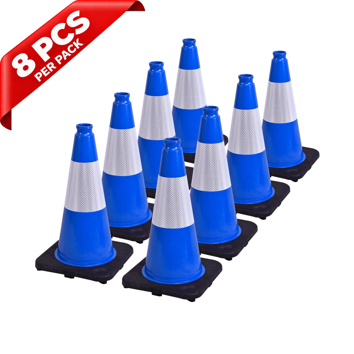 Heavy-Duty Black Base Traffic Cones with Reflective Stripe - front view