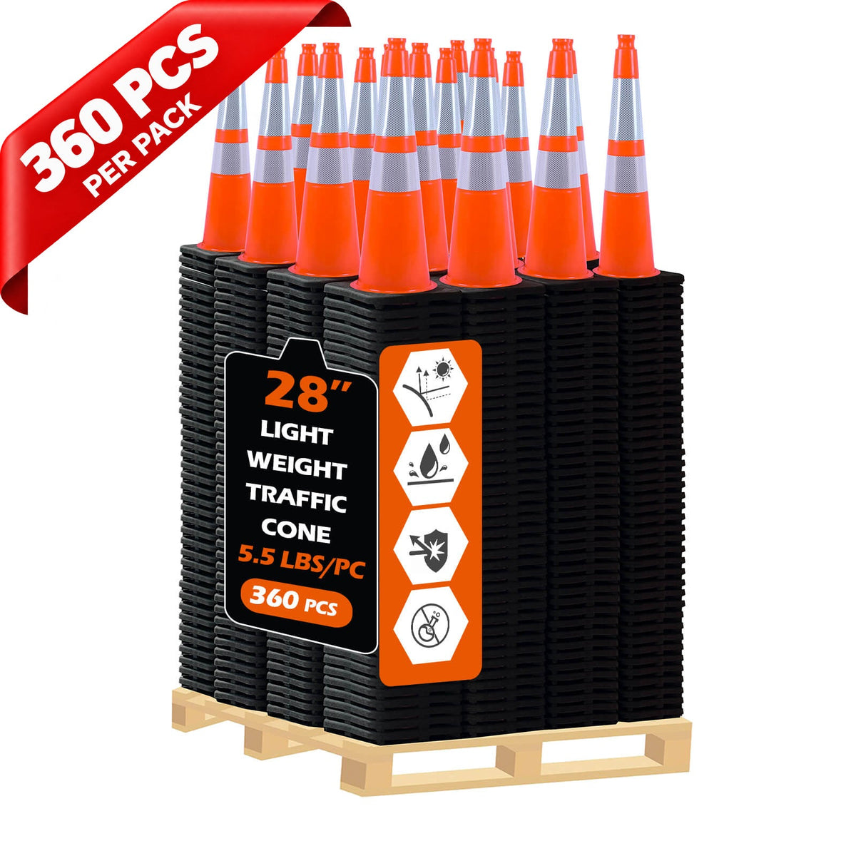 Heavy-Duty Black Base Traffic Cones with Reflective Stripe - material detail