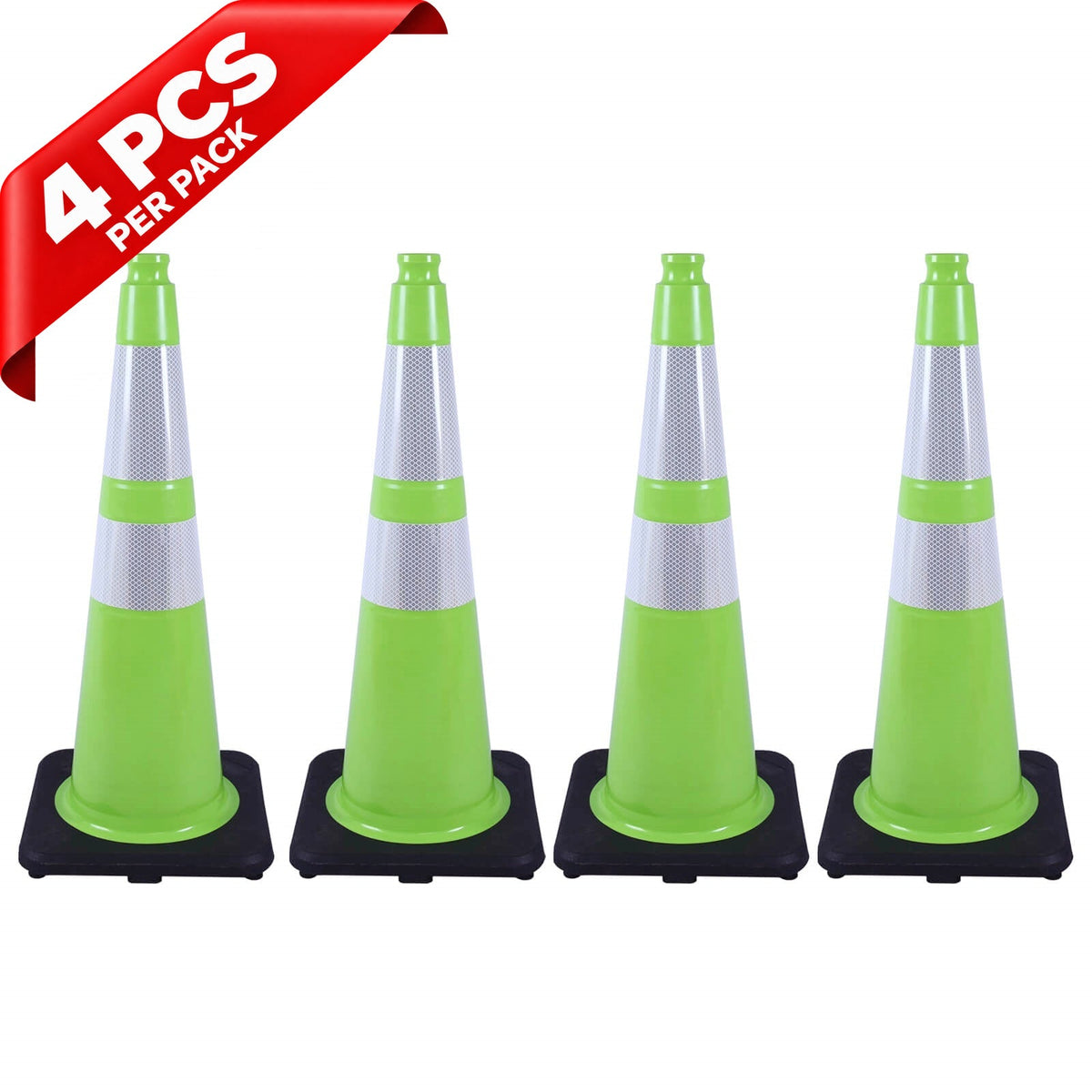 Heavy-Duty Black Base Traffic Cones with Reflective Stripe - full setup