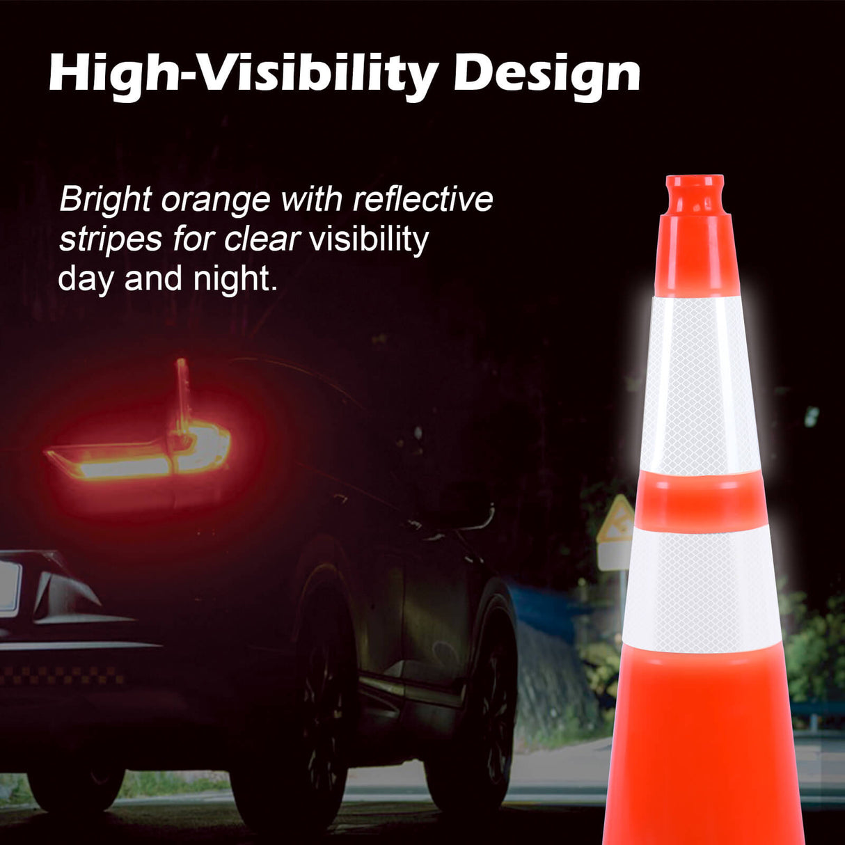 Heavy-Duty Traffic Cones 12/18/28/36 Inch, PVC Safety Cone with Reflective Stripe