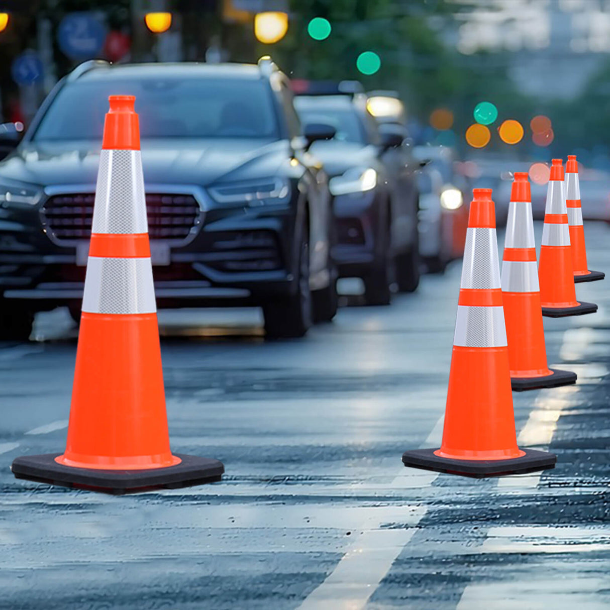 Heavy-Duty Traffic Cones 12/18/28/36 Inch, PVC Safety Cone with Reflective Stripe